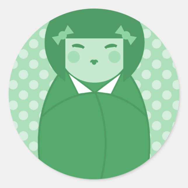 Sticker Rond Green Kokeshi Doll Pop (Devant)