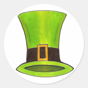 Sticker Rond Green Leprechaun Top Hat Saint Patrick's Paddy Day