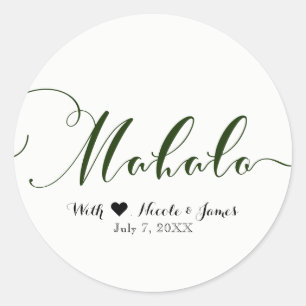 Sticker Rond Green MAHALO Merci Hawaiian Luau White Faveur