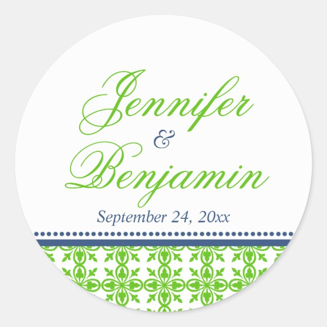 Sticker Rond Green marine preppy nom personnalisé mariage faveu (Devant)
