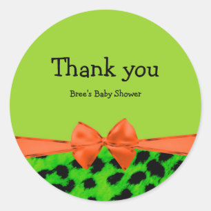 Sticker Rond Green Orange & Leopard Bow Glam Party Poster de an