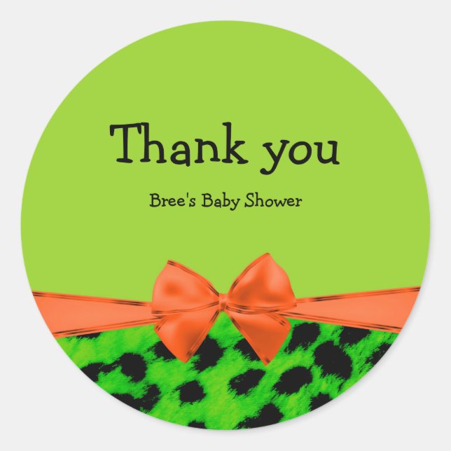 Sticker Rond Green Orange & Leopard Bow Glam Party Poster de an (Devant)