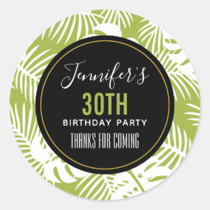 Sticker Rond Green Palm Feuille Jungle Motif Anniversaire Merci