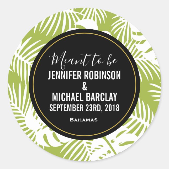 Sticker Rond Green Palm Feuille Rainforest Motif (Devant)