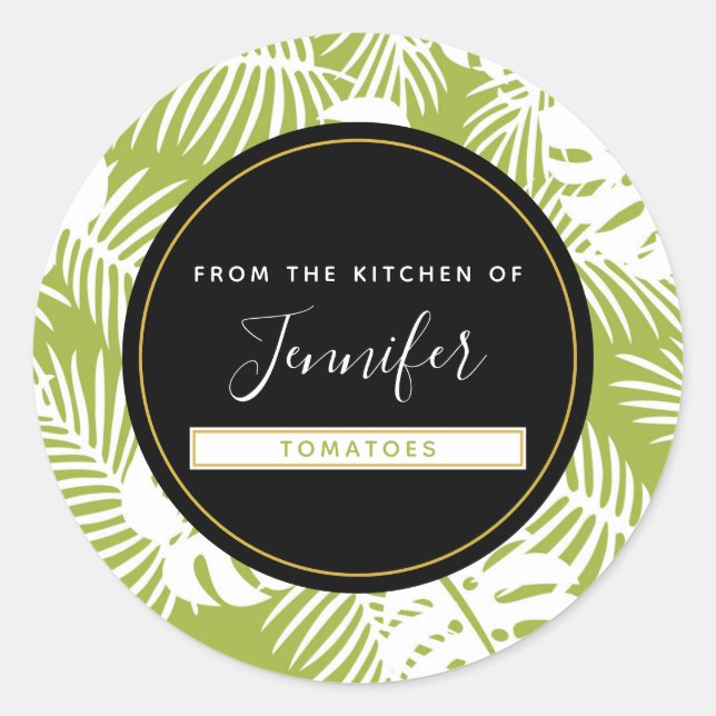 Sticker Rond Green Palm Feuille Rainforest Motif cuisine (Devant)