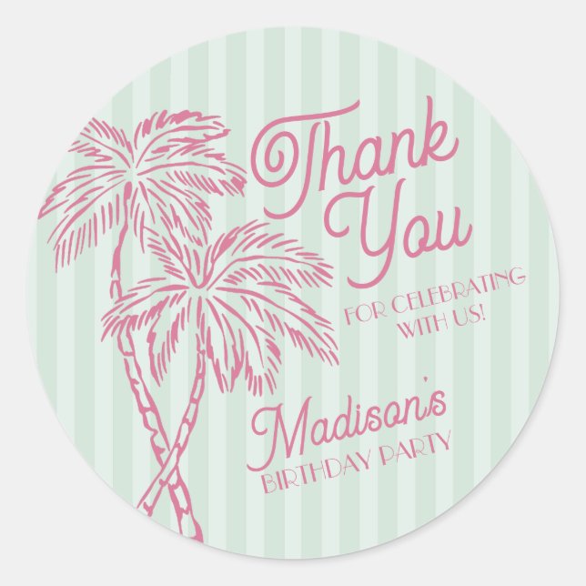 Sticker Rond Green Palm Spring Pastel Beach Anniversaire Privil (Devant)