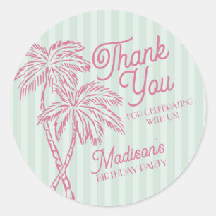 Sticker Rond Green Palm Spring Pastel Beach Anniversaire Privil
