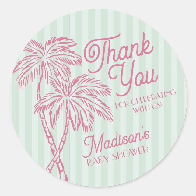 Sticker Rond Green Palm Spring Pastel Beach Baby shower Favoris (Devant)