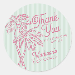 Sticker Rond Green Palm Spring Pastel Beach Baby shower Favoris