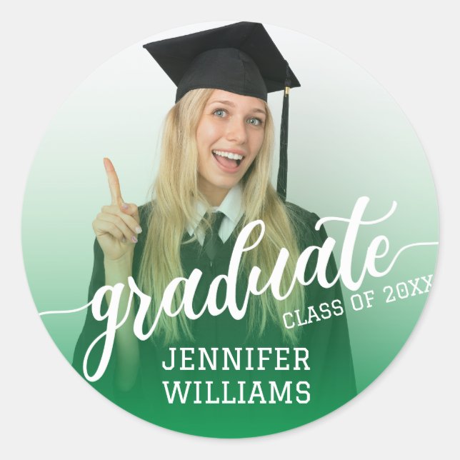Sticker Rond Green Personnalisé Graduation Photo Graduate Party (Devant)