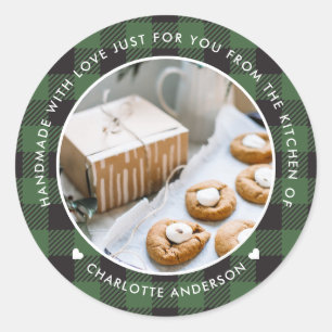 Sticker Rond Green Plaid artisanal avec amour Photo de Noël