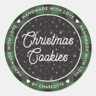 Sticker Rond Green Plaid fait main avec amour Cookies de Noël