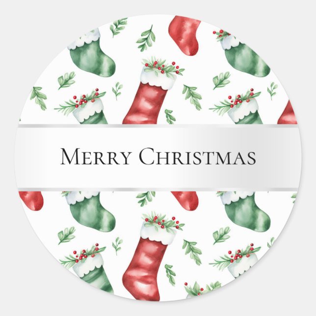 Sticker Rond Green Red Christmas Stockings (Devant)