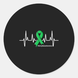 Sticker Rond Green Ribbon Heartbeat Kidney Disease Awareness Me