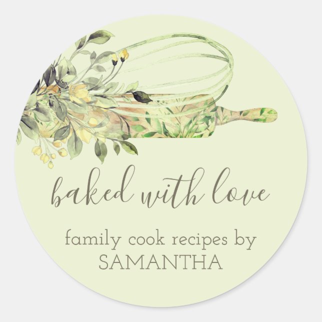 Sticker Rond Green Rustic Rolling pin whisky Chef Bakery (Devant)