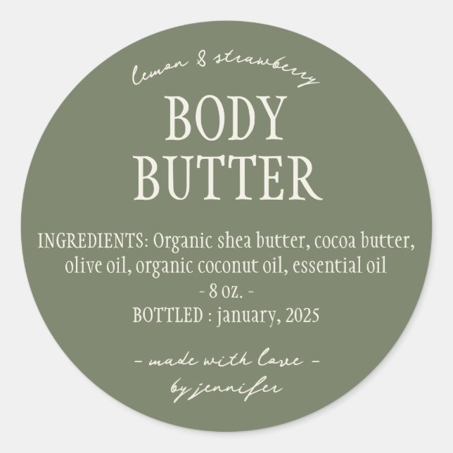 Sticker Rond Green Sage Homemade Body Beurre Ingrédients (Devant)