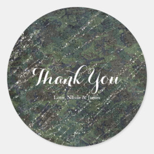Sticker Rond Green & Silver Army Camo Sparkle Elegant Party