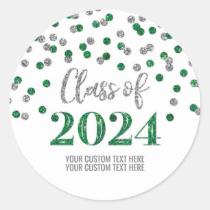 Sticker Rond Green Silver Confetti Graduation 2024