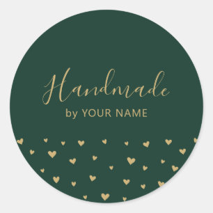 Sticker Rond Green Simple Cute Hearts Emballage artisanal stick