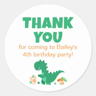 Sticker Rond Green T-Rex Merci de fête d'anniversaire