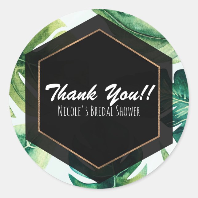 Sticker Rond Green Tropical Feuilles Blanc Elégant Mariage Fave (Devant)