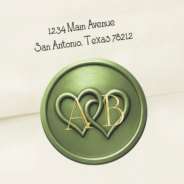 Sticker Rond Green Two Hearts Intertwined Monogram Wedding (Créateur téléchargé)