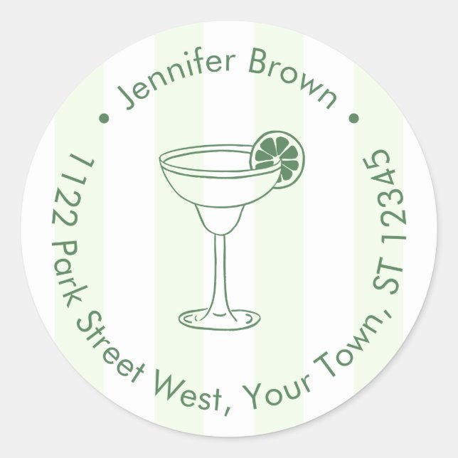 Sticker Rond Green White Margarita Fête des mariées Adresse de  (Devant)