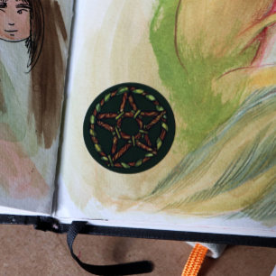 Sticker Rond Green Witch Pagan Pentacle Nature Wicca           