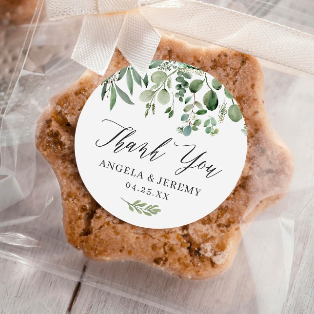 Sticker Rond Greenery Eucalyptus Leaves Wedding Thank You (Créateur téléchargé)