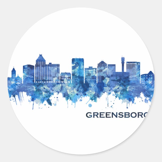 Sticker Rond Greensboro Caroline du Nord Skyline bleu (Devant)