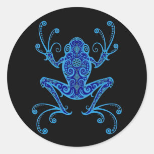 Sticker Rond Grenouille à arbre bleu et noir complexe