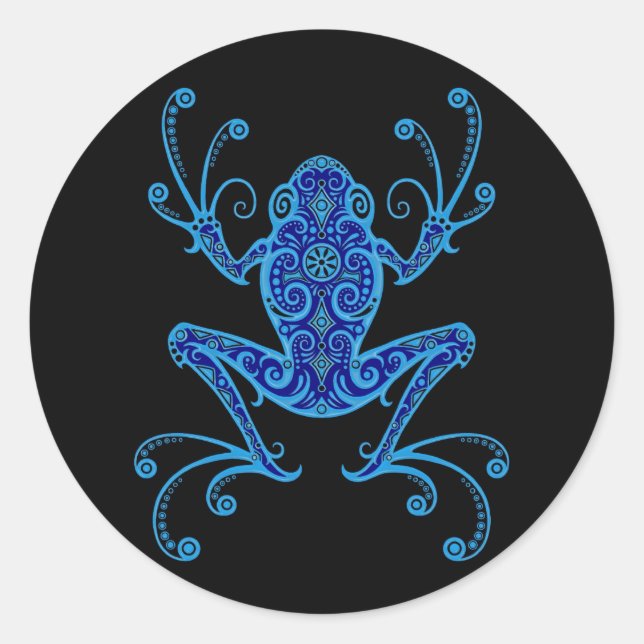 Sticker Rond Grenouille à arbre bleu et noir complexe (Devant)