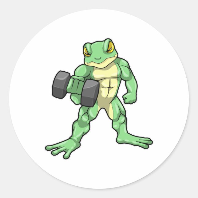 Sticker Rond Grenouille à Bodybuilding avec Dumbbell (Devant)