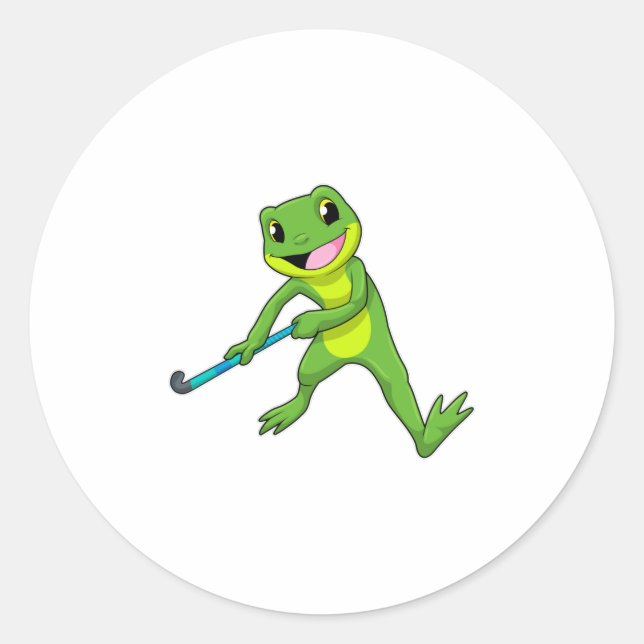 Sticker Rond Grenouille à Hockey avec chauve-souris de hockey (Devant)