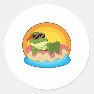 Sticker Rond Grenouille à la natation avec lunettes de soleil
