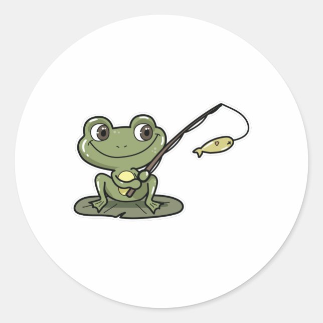 Sticker Rond Grenouille à la pêche avec canne à pêche (Devant)