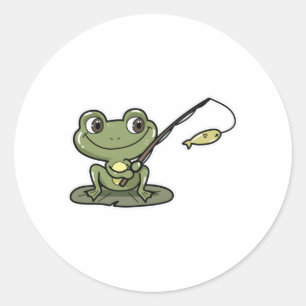 Sticker Rond Grenouille à la pêche avec canne à pêche