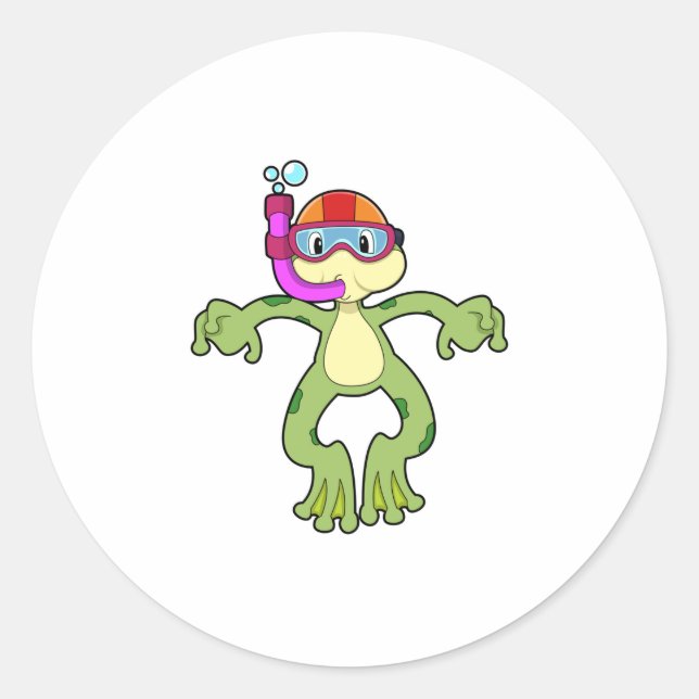 Sticker Rond Grenouille à la plongée avec tuba (Devant)