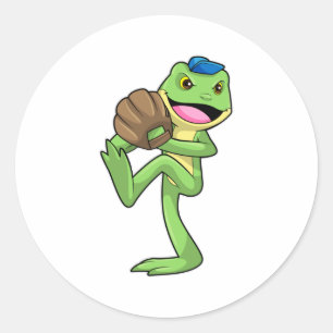Sticker Rond Grenouille au baseball avec gants