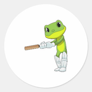 Sticker Rond Grenouille au cricket avec chauve-souris de cricke