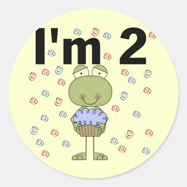 Sticker Rond Grenouille avec Cupcake 2e chemises d'anniversaire (Devant)