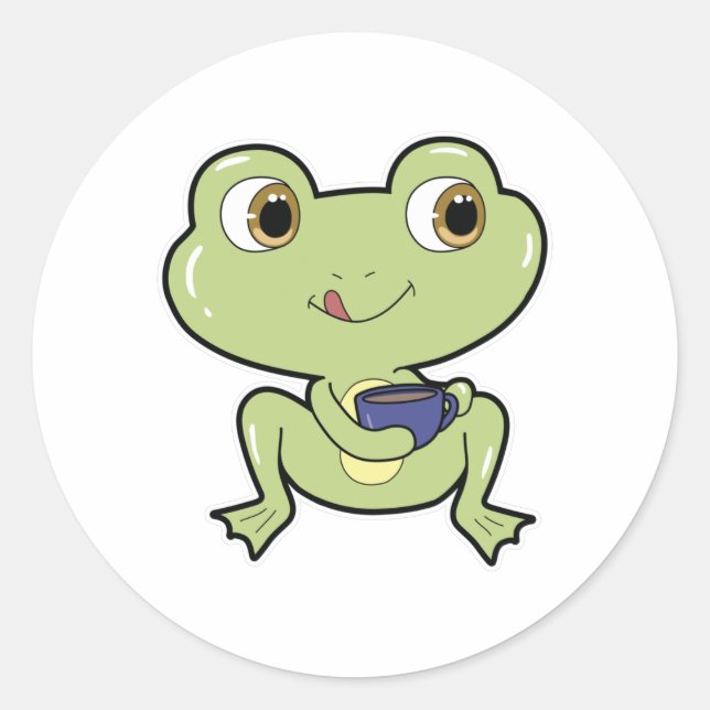 Sticker Rond Grenouille avec la coupe de café (Devant)