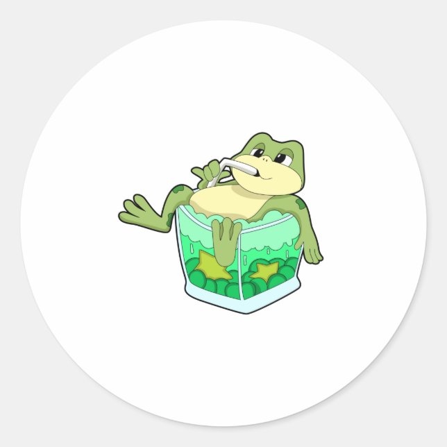 Sticker Rond Grenouille avec verre de jus (Devant)