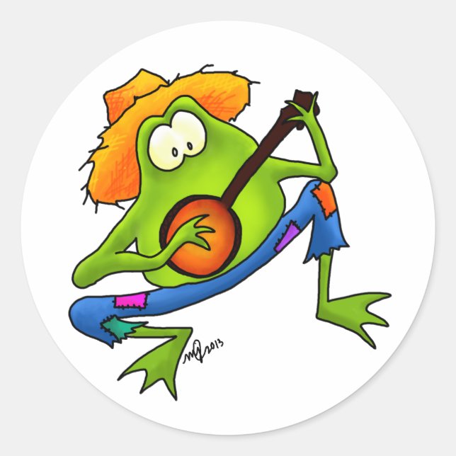 Sticker Rond Grenouille Banjo Bluegrass (Devant)