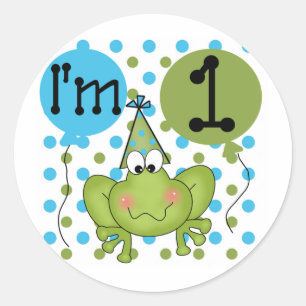 Sticker Rond Grenouille bleue 1er Anniversaire Tshirts et cadea