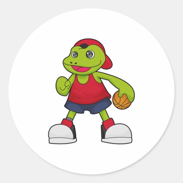 Sticker Rond Grenouille comme joueur de basket-ball avec basket (Devant)
