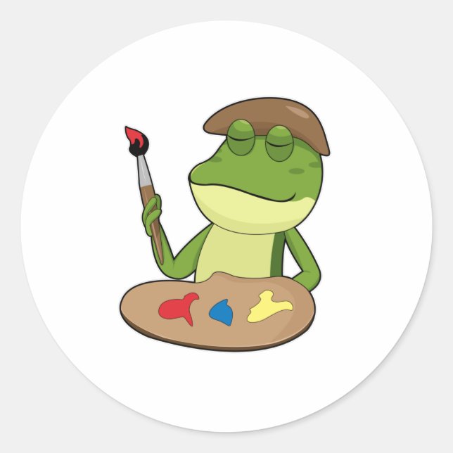 Sticker Rond Grenouille comme peintre avec pinceau et peinture (Devant)
