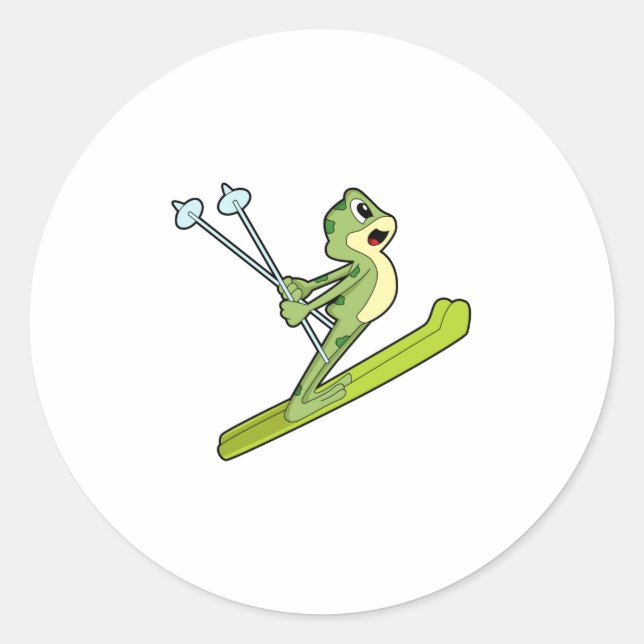 Sticker Rond Grenouille comme sauteur de ski avec Ski.PNG (Devant)