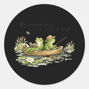 Sticker Rond Grenouille crapaud lit livre enseignants élèves en