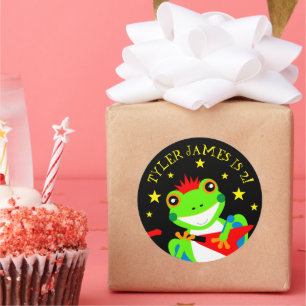 Sticker Rond Grenouille d'arbre d'anniversaire de Rockin avec g